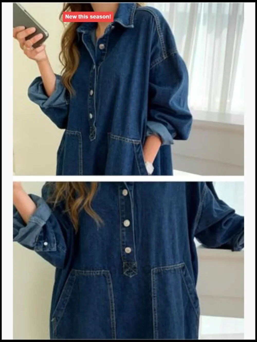 Women's Casual Maxi Denim Dress Long Sleeve Button Down Jean